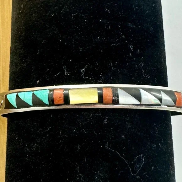 ZUNI JOHN & ROSALIE BOWANNIE JRB Navajo Sterling Silver Turquoise Cuff Bracelet - Picture 2 of 12